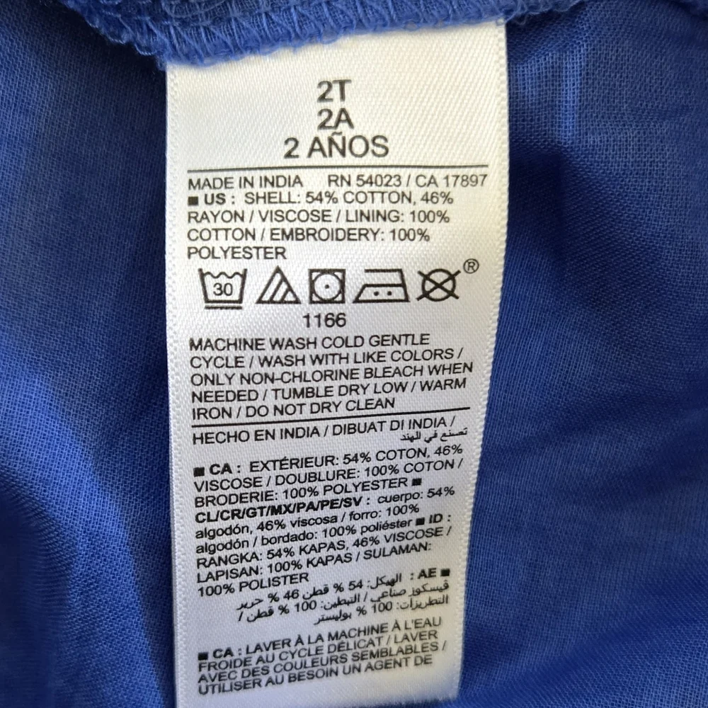 Old Navy Girls Blue Sleeveless Tie-Front Embroidered Smocked Summer Dress 2T New - Picture 8 of 9